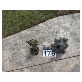 Two concrete frogs 1 ceramic type frog