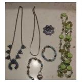 Beaded necklace and bracelets, 925 sterling