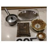 Vintage Mr Peanut bowls, photo album, small pans