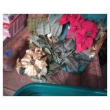 Poinsettas, twigs, flowers, ornaments, etc