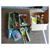 Screw drivers, w4enches, measuring tape,  wood