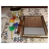 Mirror, dusters, waste can and hanger