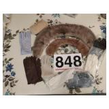 Mink collars, dress gloves and beaded purse