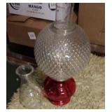 Hurricane lamp red and hobnail top