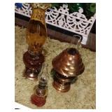 Hurricane lamps - amber glass  -2 and copper one