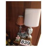 Glass and porcelain lamps, candleholder and