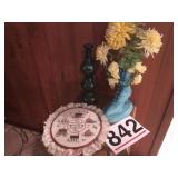 Boot planter, green bottle and embroidery