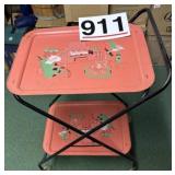 Two tier tray on wheels vintage with percolator