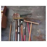 Broom, rake, shovel, hoes, etc