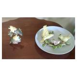 Yellow finch Lefton figurine and Jonathan Byron