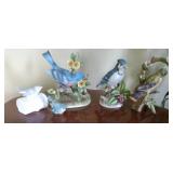Blue birds, blue jay and oriole figuines