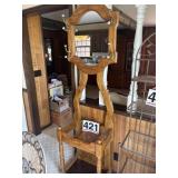 Wood hall tree with mirror 80ï¿½ tall, 21ï¿½ wide