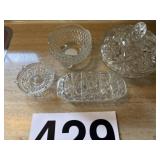 Crystal butter dish, candy dishes