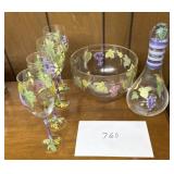 Hand painted wine, glasses, bowl, and craft