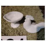 Milk glass rooster on nest