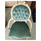 Vintage Victorian blue velvet tuft chair