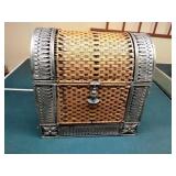 Vintage decorative whicker wooden treasure box