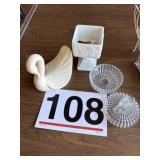 Milk, glass, candy dish, swan dishes