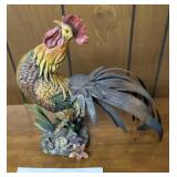 Rooster ceramic with metal tail feathers 15? tall
