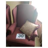 Burgandy wing back chair with pillow