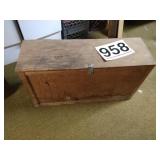 Wooden box with contents - 17.5H x 32W x 11D