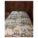 Full size bed - box springs and pillows and gold