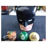 Batman treat pail, labeled balls, porcelain dog
