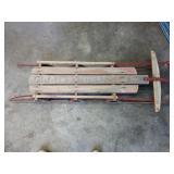 Vintage wooden and steel snow sled