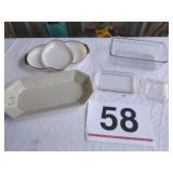 Depression loaf pan, FireKing serving dish, brad