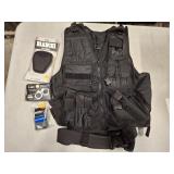 BLACK TACTICAL VEST WITH ACCESSORIES, SIZE XL,...