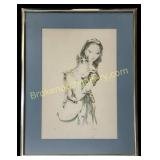 Lithograph of a Young Girl Holding Cat, Foujita