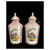 Pair Dresden Porcelain Mantle Urns