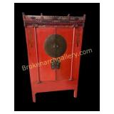 Chinese Red Lacquer Cabinet with Carved & Gilt