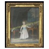 Pastel Portrait of Child With Lute and Music