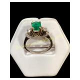 14 K White Gold and Emerald Ring