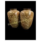 Pair Japanese Bronze Cast Vases
