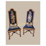 Pair of Carved Walnut Needlepoint Side Chairs