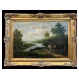 Sweeping Landscape with River and Cottage