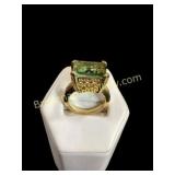 14 K Yellow Gold and Green Amethyst Ring
