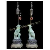 Pair Carved Green Hardstone Lamps