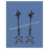Pair of Tall Wrought Iron Torchï¿½re Candle Stands