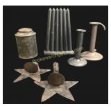 Tin Candle Mold, Candlesticks, Tea Caddy