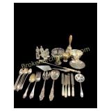 Group Silver Plate Serving Pieces, Flatware