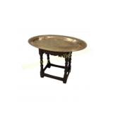 Ornate Brass Tray Table with Wooden Stand