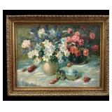 Large Floral Still Life with Flowers and Fruit