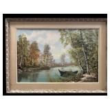 Colorful Landscape with River and Boat