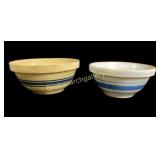 Two Blue Banded Batter Bowls