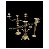 Plated Candleabra, Table Epergne , Trumpet Vase