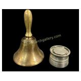 Brass School Bell, Pewter Inkwell