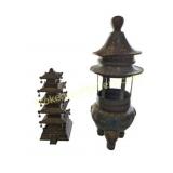 Metal Tower and Cloisonne Censer Set